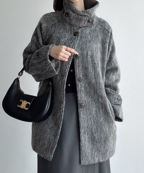 Meiru ステンカラーコート コート シャギールーズミドルステンカラー