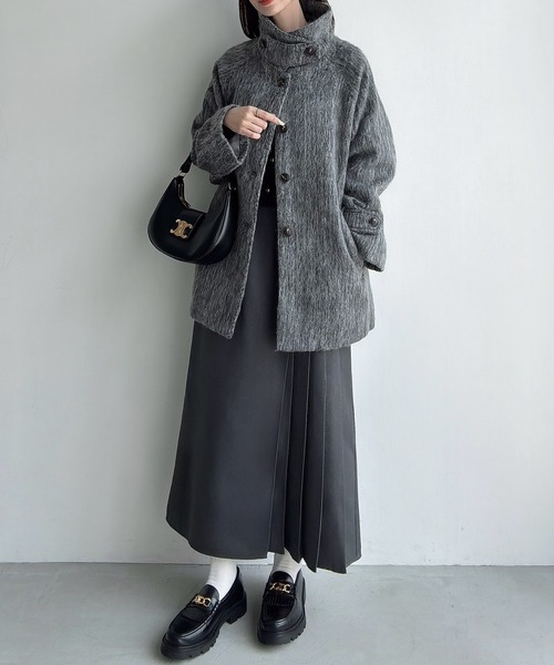 Meiru ステンカラーコート コート シャギールーズミドルステンカラー