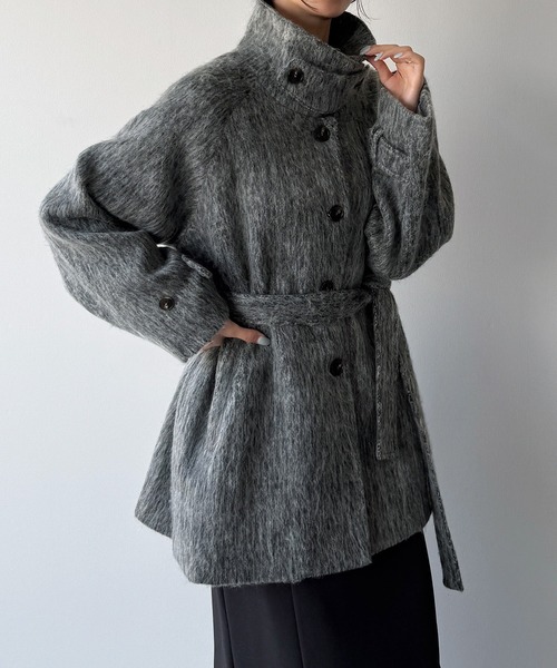 Meiru ステンカラーコート コート シャギールーズミドルステンカラー