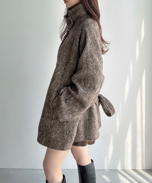 Meiru ステンカラーコート コート シャギールーズミドルステンカラー