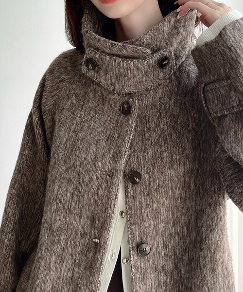 Meiru ステンカラーコート コート シャギールーズミドルステンカラー