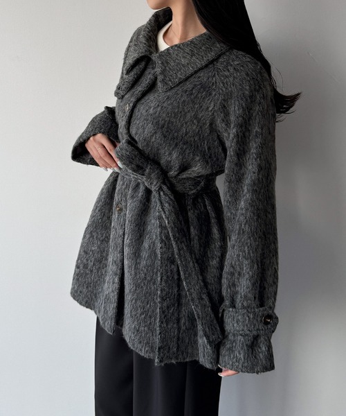 Meiru ステンカラーコート コート シャギールーズミドルステンカラー