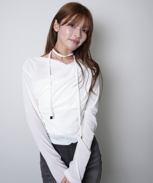 tシャツ ベロアドレープチョーカートップス レディース