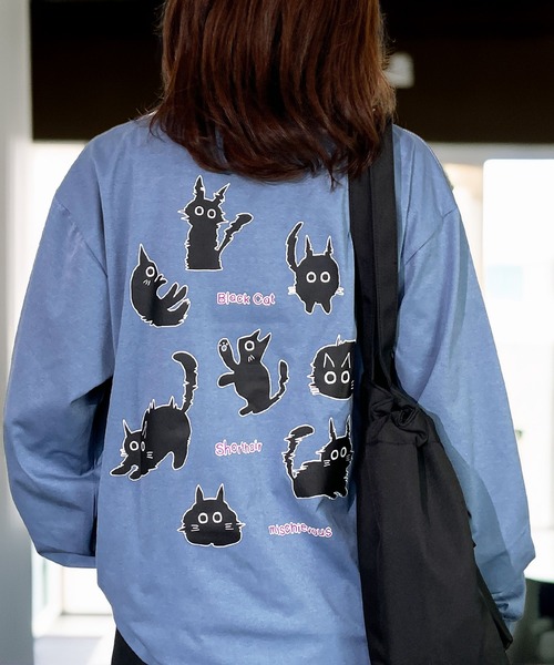 Candlestick tシャツ 着やすいストレッチ レトロ ポップ 黒ネコ お化け
