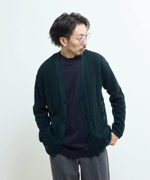 MEN'S MELROSE カーディガン ドライタッチポリエステル | 透かし編み