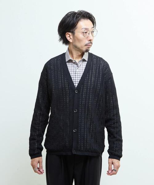 MEN'S MELROSE カーディガン ドライタッチポリエステル | 透かし編み