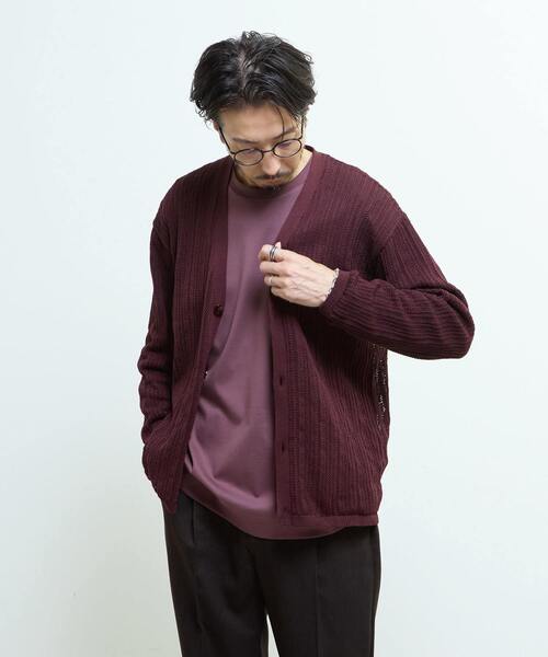 メンズメルローズ（MEN’S MELROSE）/ドライタッチポリエステル | 透かし編みカーディガン MEN'S MELROSE カーディガン ドライタッチポリエステル | 透かし編み