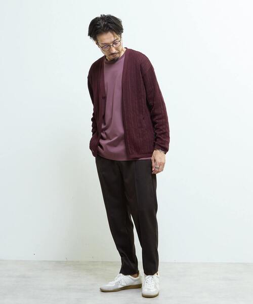 メンズカーディガン MEN'S MELROSE カーディガン ドライタッチポリエステル | 透かし編み