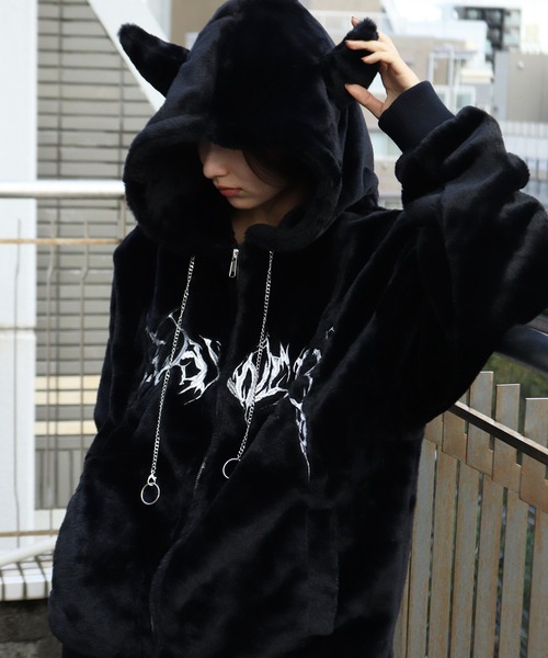 Rest&recreation ファーネック 刺繍LOGO フード付きパーカー Rest&recreation ファーネック 刺繍LOGO フード付きパーカー