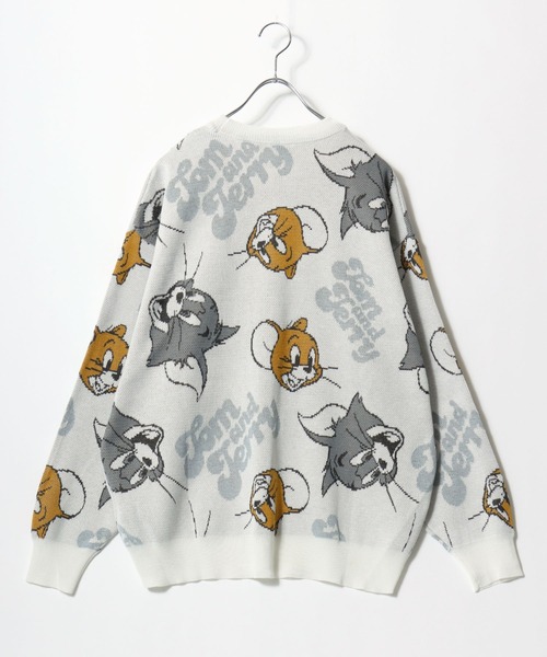ホワイトセーター キャラクター刺繍 ニット セーター 2025AW Tom and Jerry/トムとジェリー オーバーサイズ