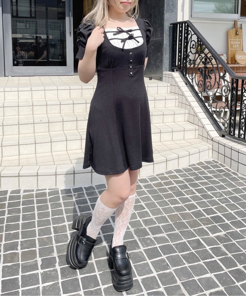 「abc une face」 半袖ワンピース FREE ブラック レディース_画像6