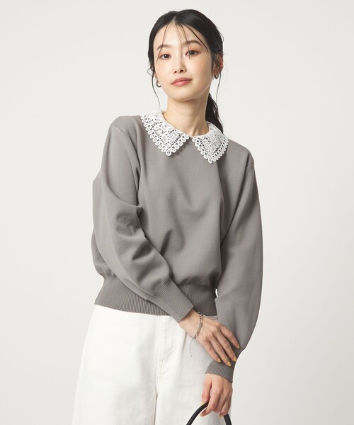 美品 クリーニング済 25SS ebure エブール リリヤーン Vネック ニット プルオーバー セーター 4110800272 グレージュ レディース 古着 中古 USED ebure - 美品 クリーニング済 25SS ebure エブール リリヤーン Vネック