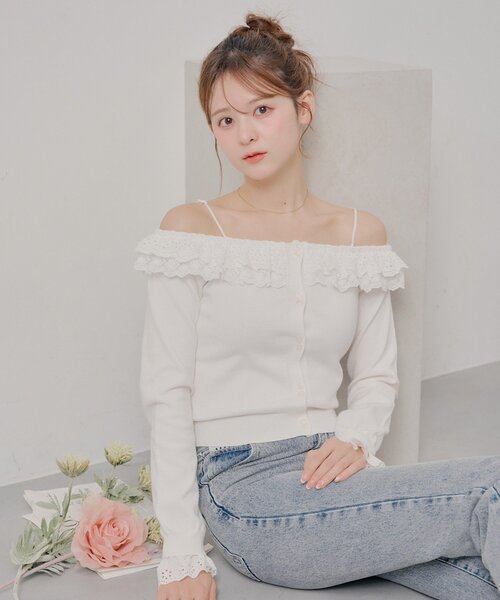 Chico（チコ） カーディガン レースティアードオフショルカーディガン