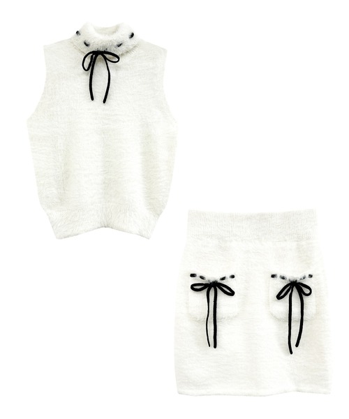 ロゼミューズ ロゼミュ Rose Muse リボンシフォンセットアップ Rose Muse（ロゼミューズ） セットアップ Shaggy ribbon knit skirt