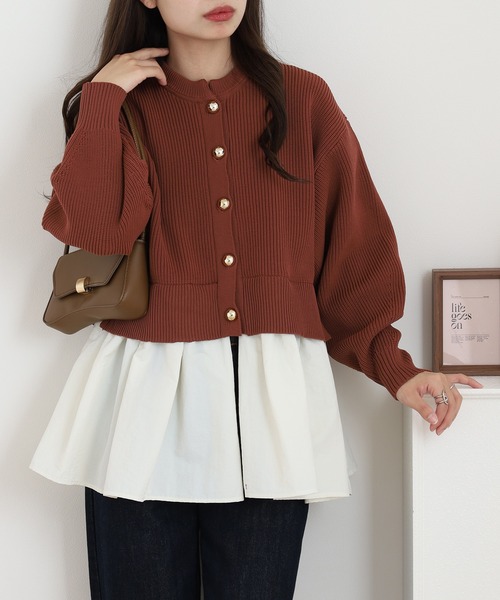 「atONE」 ニットカーディガン F ダークオレンジ レディース_画像2