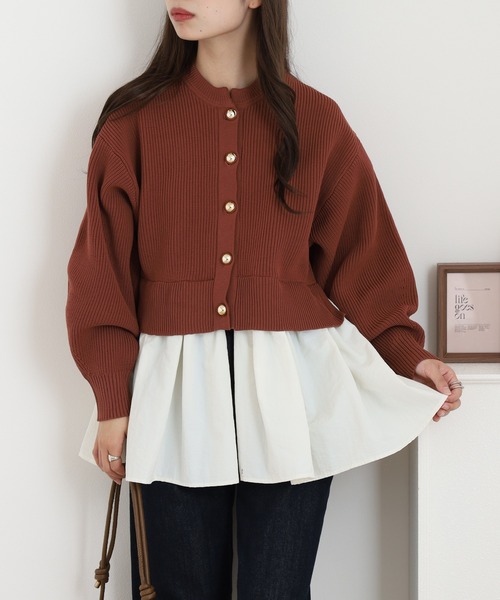 「atONE」 ニットカーディガン F ダークオレンジ レディース_画像3