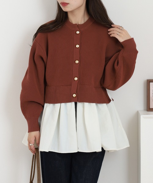 「atONE」 ニットカーディガン F ダークオレンジ レディース_画像4