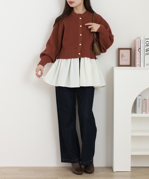 「atONE」 ニットカーディガン F ダークオレンジ レディース_画像5