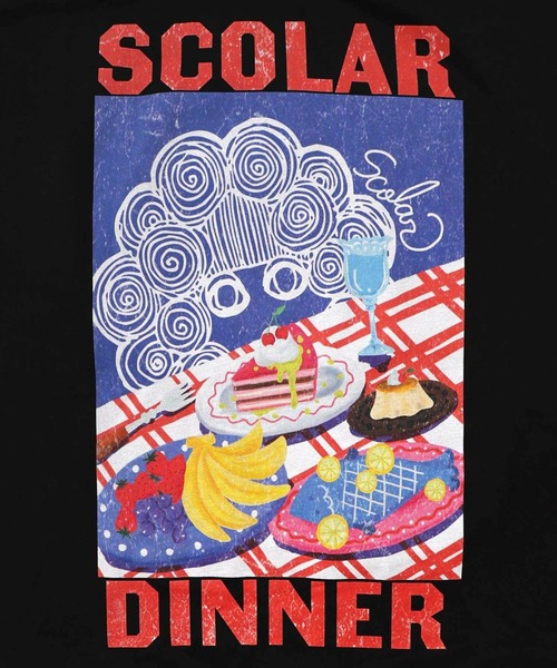 Scolar スカラーちゃんの夕食柄レイヤード風配色プルオーバー ScoLar（スカラー） トレーナー スウェット スカラーちゃんの夕食柄
