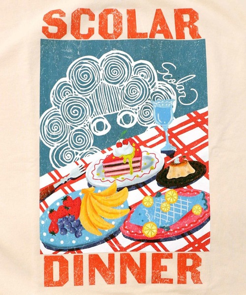Scolar スカラーちゃんの夕食柄レイヤード風配色プルオーバー ScoLar（スカラー） トレーナー スウェット スカラーちゃんの夕食柄
