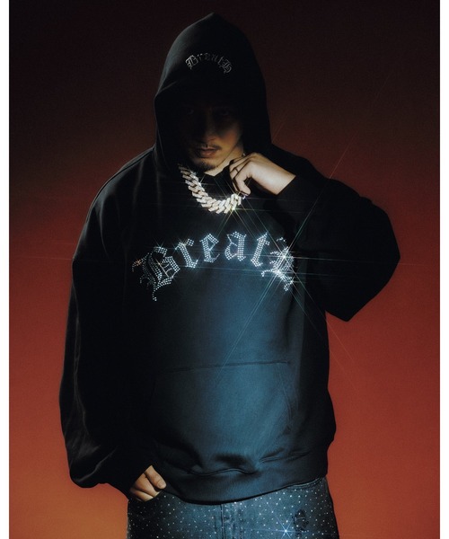BREATH パーカー OLD ENGLISH LOGO RHINESTONE HOODIE メンズ