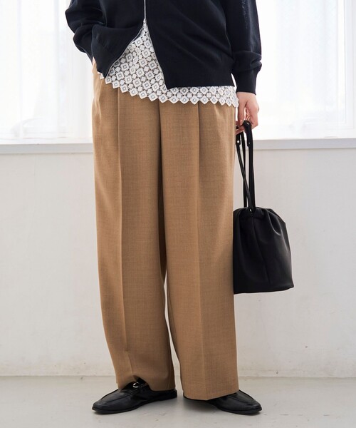 coen（コーエン） ワイドパンツ スラックス パンツ リネンタッチ