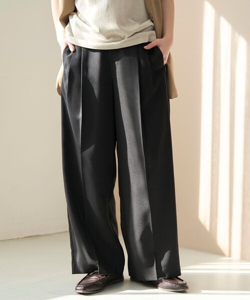 coen（コーエン） ワイドパンツ スラックス パンツ リネンタッチ