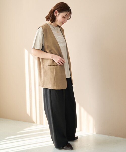 coen（コーエン） ワイドパンツ スラックス パンツ リネンタッチ