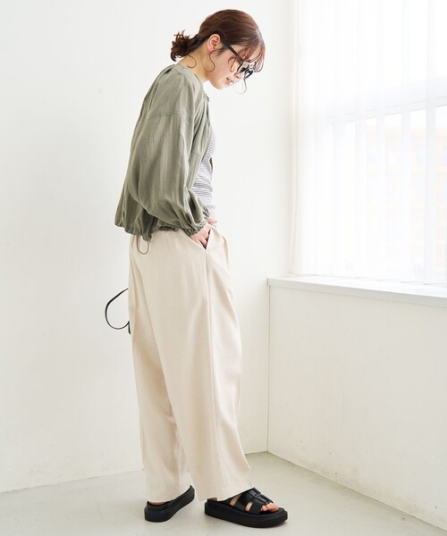 coen（コーエン） ワイドパンツ スラックス パンツ リネンタッチ