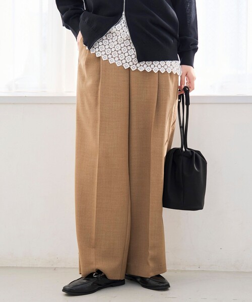 coen（コーエン） ワイドパンツ スラックス パンツ リネンタッチ