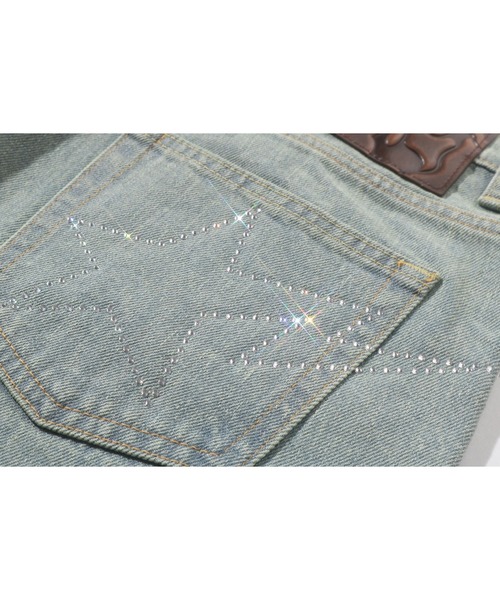 ジーンズ デニム デニムパンツ CRYSTAL STONE BAPE STA LOGO BAGGY DENIM PANTS レディースの画像