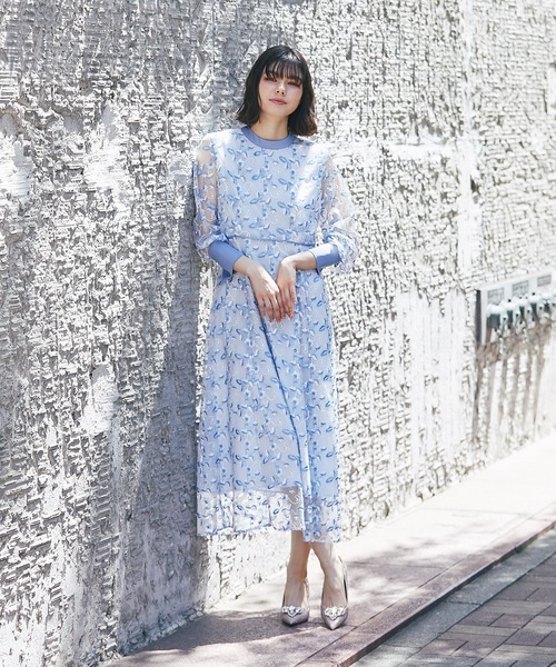 「SMILE ORCHID」 長袖ワンピース M ブルー レディース_画像3