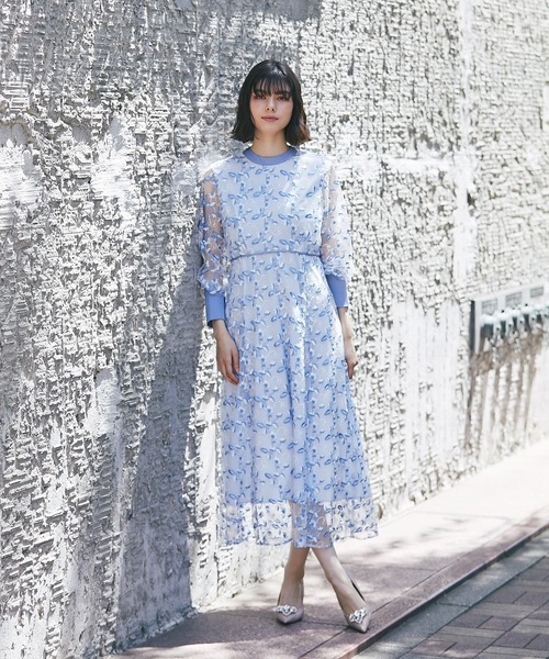 「SMILE ORCHID」 長袖ワンピース M ブルー レディース_画像4