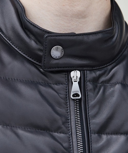 ベスト ジレ EMMETI / エンメティ：別注 JURI DOWN VEST SP LEATHER：ONLYARK-1-2511「MUS」 メンズの画像