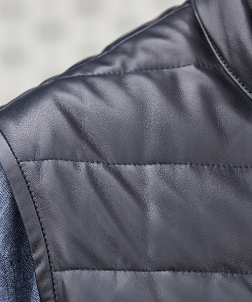ベスト ジレ EMMETI / エンメティ：別注 JURI DOWN VEST SP LEATHER：ONLYARK-1-2511「MUS」 メンズの画像