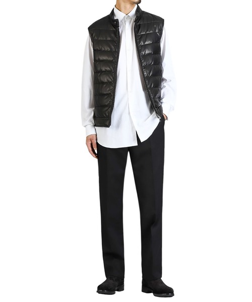 ベスト ジレ EMMETI / エンメティ：別注 JURI DOWN VEST SP LEATHER：ONLYARK-1-2511「MUS」 メンズの画像
