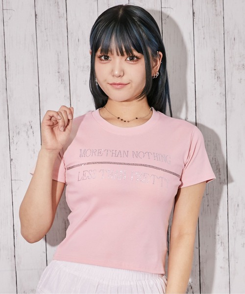 tシャツ 半袖 「ラインストーン・ロゴ」Tシャツ／ストリート×Y2K／春
