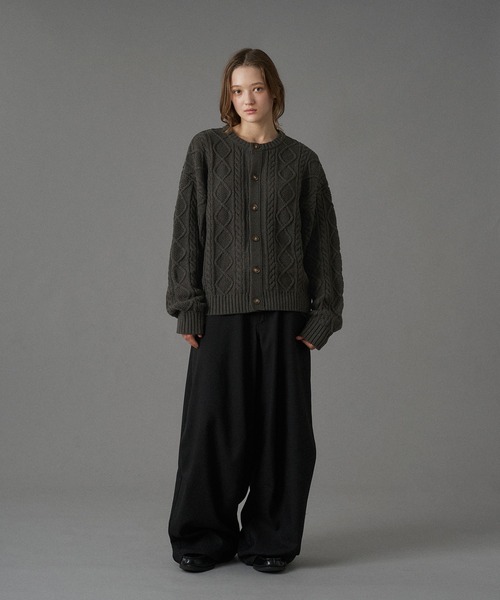 「ONCILY」 ニットカーディガン LARGE チャコールグレー メンズ_画像2