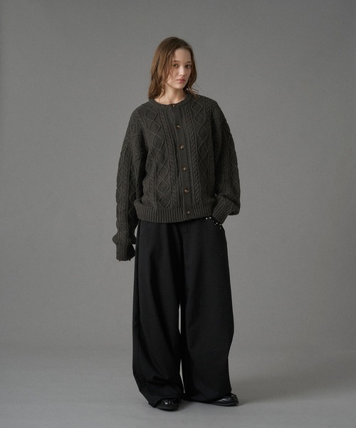 「ONCILY」 ニットカーディガン LARGE チャコールグレー メンズ_画像5