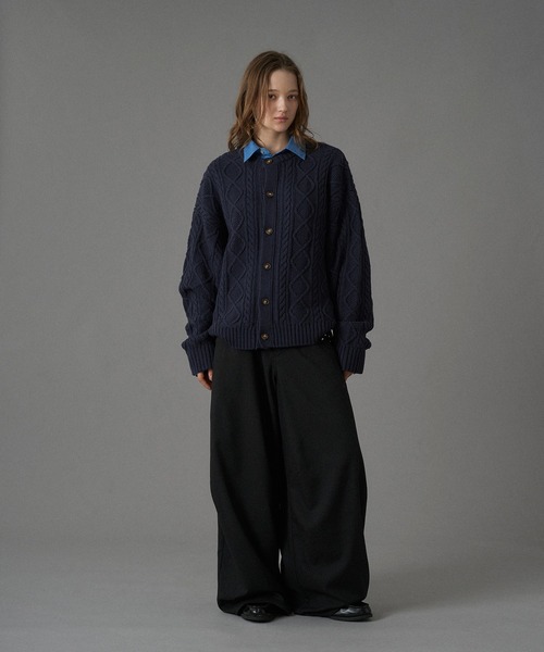 「ONCILY」 ニットカーディガン LARGE チャコールグレー メンズ_画像9
