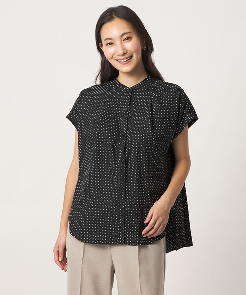 YUKO CHAN ブラック バックプリーツ　半袖トップス　ブラウス A DAY IN THE LIFE ブラウス シャツ バックプリーツ シャツブラウス