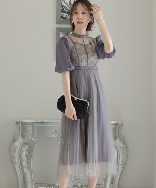 「PourVous」 半袖ワンピース M ダークラベンダー レディース_画像9