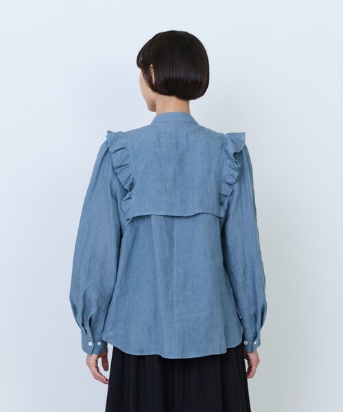 ♦︎LOISIR♦︎ グランジリネン　フリルカラートップスブラウス　長袖　美品 LOISIR ブラウス シャツ グランジリネンフリルヨーク付きブラウス