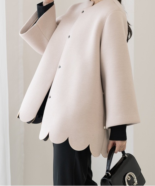 美品 ネージュ neige スカラップ ノーカラー コート 卒業式 入学式 黒 Neige（ネージュ） ノーカラーコート コート スカラップAライン