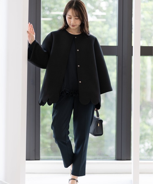 Neige（ネージュ） ノーカラーコート コート スカラップAライン
