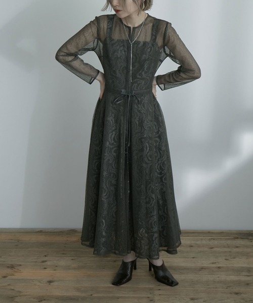 ドレス ランキングtop10 幾何学チュールジャガードワンピースドレス 結婚式