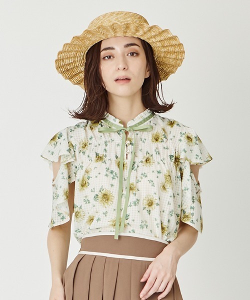 axes femme（アクシーズ ファム） シャツ ブラウス 向日葵柄シアー