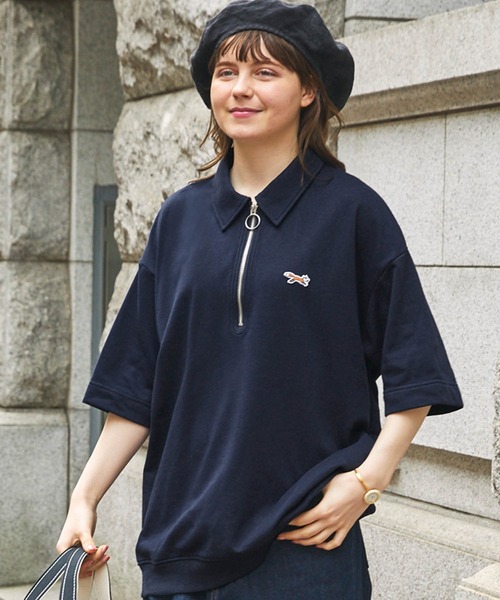 美品♡ フォクシー 半袖 ハーフジップ ポロシャツ ロゴ刺繍 ネイビー PENNEYS（ペニーズ） tシャツ 別注 THE FOX ロゴ ワッペン刺繍ワン