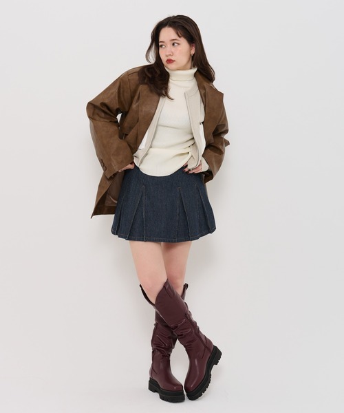 TINA:JOJUN ブラウン レザーコート Early-Autumn-SALE フェイクレザー オーバーコート TINA：JOJUN