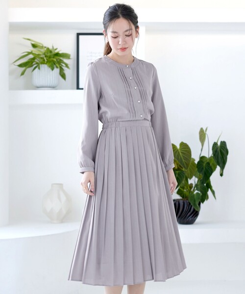 Tiaclasse ワンピース 「大きいサイズ」パールボタンプリーツ